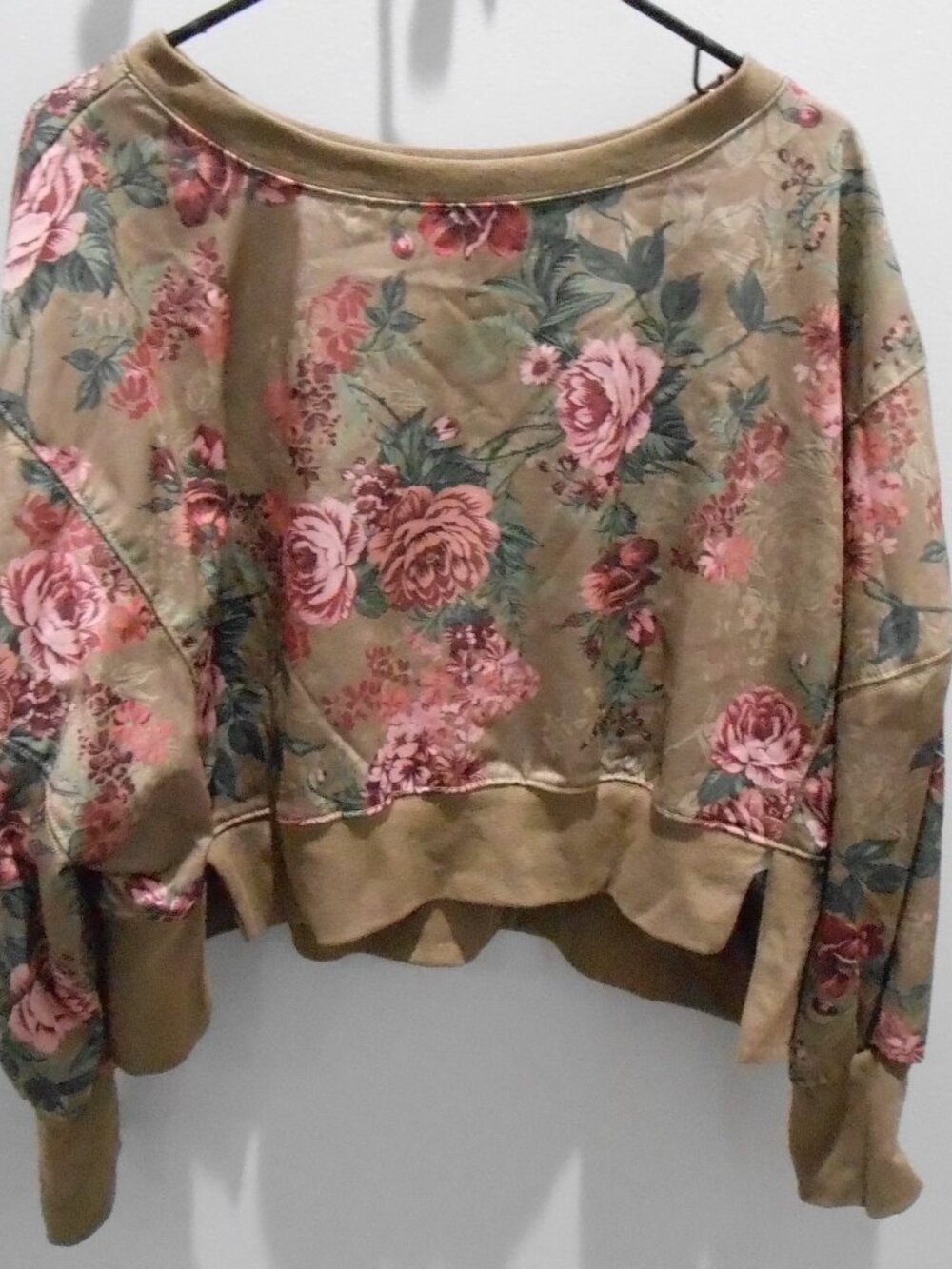 Soly Hux Women's Lt Brown Floral Long Sleeve Cropped Crew Neck Sweatshirt Size-M - Picture 5 of 5